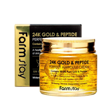 FarmStay 24K Gold & Peptide Perfect Ampoule Cream Ампульный крем с золотом и пептидами, 80 мл
