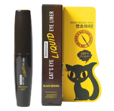 Jigott Cat's Eye Black Brown Водостойкая жидкая подводка для глаз черно-коричневая, 9 г
