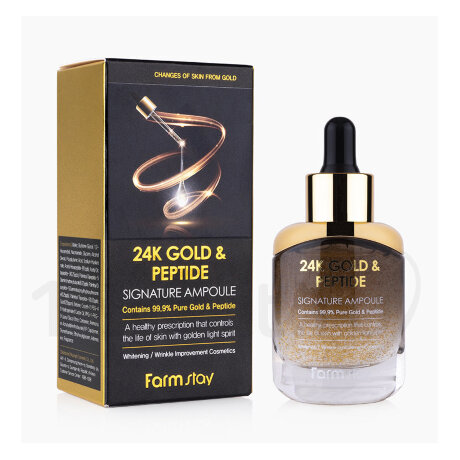 FarmStay 24K Gold & Peptide Signature Ampoule Омолаживающая сыворотка с пептидами и золотом, 35 мл